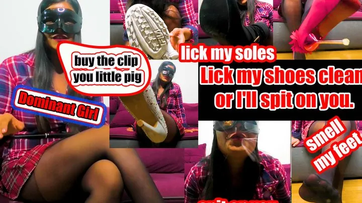 I will spit on you Spit on Slave Licking Video Dirty Shoes high heels, boots and sneakers lick clean I spit on you, spit on your face because you don't lick them properly dirty boots