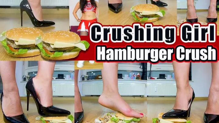 Cheerleader Girl Here is crushing a hamburger and fruit, with high heels, ballerinas and barefoot Highheels Hamburger