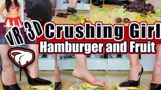 VR 3D Virtual Reality - Cheerleader Girl Here is crushing a hamburger and fruit, with high heels, ballerinas and barefoot Highheels Hamburger