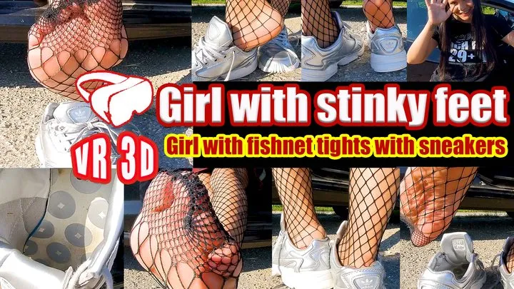 Virtual Reality VR 3D Girl me sweaty fishnet tights shows you her sweaty insoles and stinky feet and lick her shoes and their sweaty feet, shoeplay, dipping