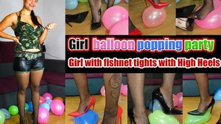 Girl stomps and crushing balloons, balloons popping Girl with fishnet tights and high heels tramples on balloons and lets them burst crushing airballoons