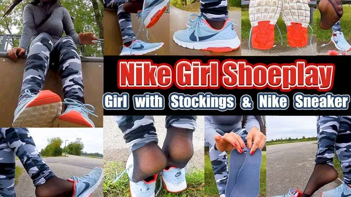 Nike Girl with sweaty nylons shows you your sweaty Nikes and insoles and stinky feet and lick her shoes and their sweaty feet, shoeplay, dipping