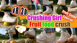 VR 3D Virtual Reality - Fruit crush trample, crushed fruit, melon, bananas, apples, bloodorange and pineapple, jumps, smashes car, trample