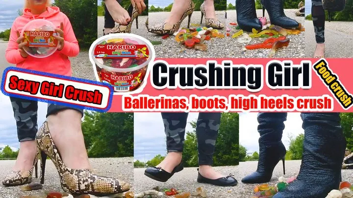 Gummy crush trample, Girl crushes, crush, crushes gummy bears with boots, ballerinas and high heels