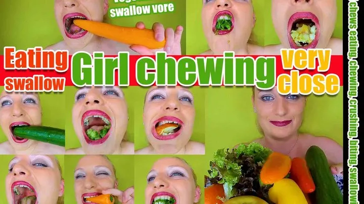 Blond girl Chew vore vegetables eat swallow cucumbers, tomatoes, peppers, carrots and lettuce swallow swallowbiting, swallowing, vore, saliva, cracking and biting sounds swallow vore it enjoyably down into my stomach