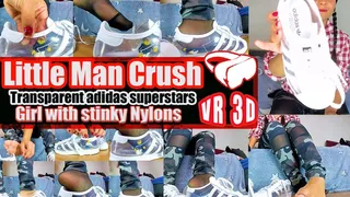 Virtual Reality VR 3D - Sexygirl crushes a little man Little dwarf You get under my smelly nylons in my Adidas Clear Sneaker and get crushed barefoot underneath
