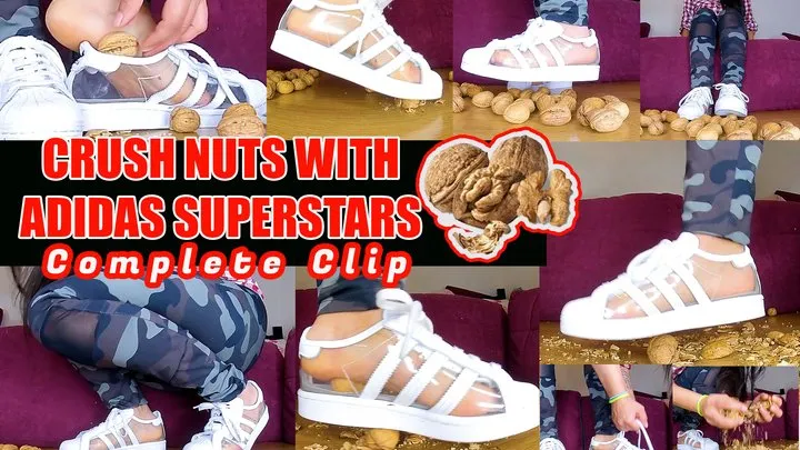 Crushes Here Sexy Girl I crush a lot of hard walnuts barefoot in my transparent Adidas Superstars crushing crush nuts sweaty feet barefoot complete clip