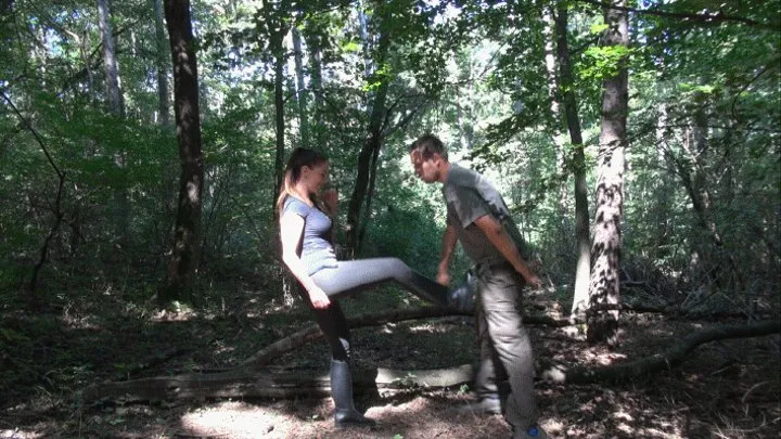 The enslaved woodsman- ballbusting discipline