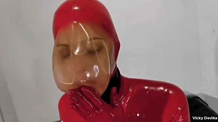 Red Rubberdoll Breathplay Latex Hood