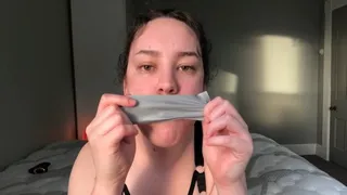 Sexy lady has had a stressful day, gags herself with THREE socks, tapes her mouth shut, binds herself tightly then has a self bondage ROMP screaming into her gag before masturbating furiously!