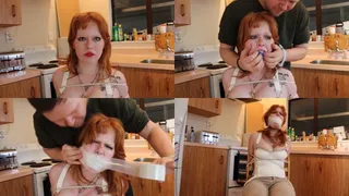 Hot redhead Scarlett kept tightly bound and gagged in bondage by a burglar - Scene 3