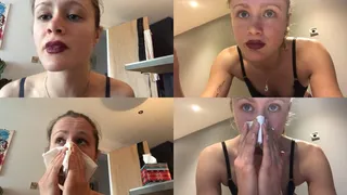 The complete collection of British fitness model bombshell Sandy blowing her nose with snotty loud honks!