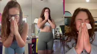 A very sexy lady has allergies and blows her nose intensely and loud for 2 minutes straight (A compilation of her nose blows across a whole week)