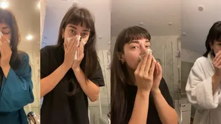 Absolutely stunning brunette has a cold for a week and collected all her morning nose blows on video!