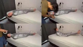 Bondage Mummification Insurance Scam - Babe gets fully mummified with duct tape and heavily tapegagged and is left to struggle!