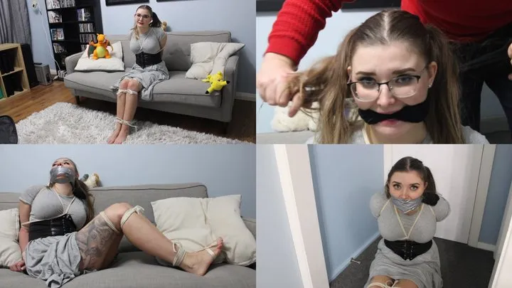 Miss K in a Troubled Night in Bondage for a babysitter on trial - tightly bound and sock gagged by brats!