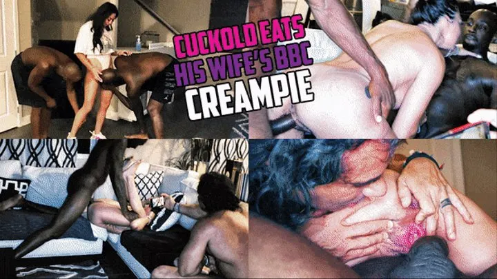 Cuckold Eats His Hotwife's BBC Creampie after Fellas Are Done with Her