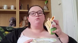 SSBBW BBW GIANT GODESS CAKE STUFFING AND BELLY PLAY IN TIGH PANTIES