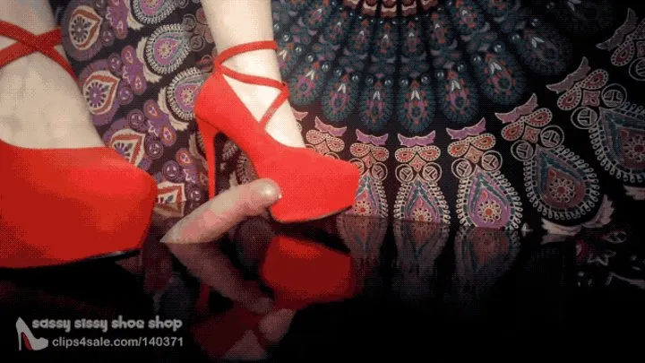 Red plateau heels cock trample