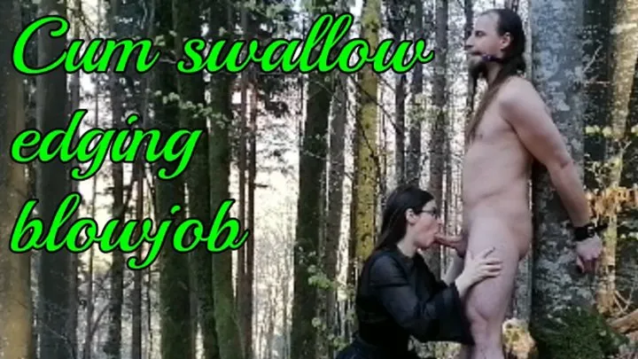 Nude slave bound in nature, big dick edging blowjob & cum swallow EvilKitties