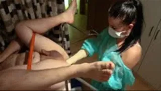 Anal fisting on the gyn chair - Young nurse stretches the ass