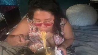 Eating a pot of pasta