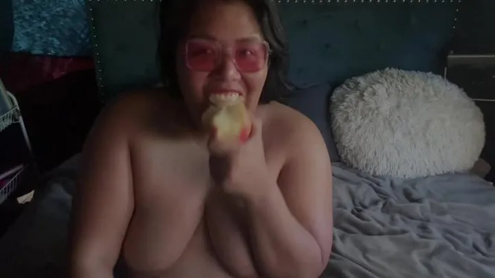 Topless apple chewing