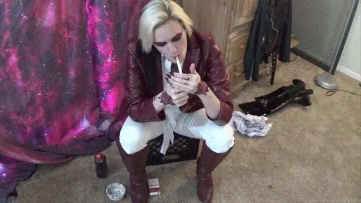 Trailer Trash Tara Smoking in 1980s Style Maroon Leather [DISCOUNTED]