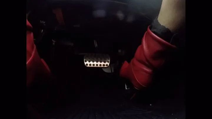 Fire Red hocker boots and lace socks to the floor board PEDAL PUMPING floor board view