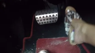 Fuzzy leopard slippers beHind the wheel PEDAL PUMPING