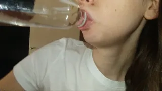 I drink water from a plastic bottle