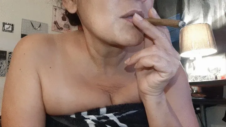 Cigar Smoking Milf in Towel