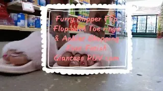 Furry Slipper Flip Flop with Toe rings & Anklet Shopping Foot Fetish Giantess POV cam