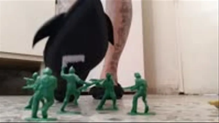 Giantess Vs tiny ARmy Men Crushing them under my Black Flat Shoes