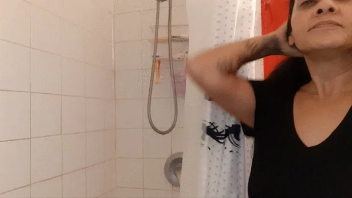 BUBBLY Sudsy Shower Long Hair Washing Big Bouncy Breasts Sudsing and underboob washing ArmPit Shaving Show