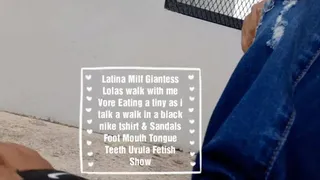 Giantess VORE Latina Milf Lola Love Eats micro tiny people she kept trapped on her toe nails while she takes a walk outside in her nike tshirt and sandals Mouth Teeth tongue and uvula fetish show