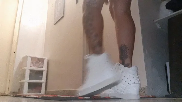 Breaking in New School Shoes HIGH Heel SNeaker Walking with Shorts on Carpet Sneaker&Shoe Fetish Fun