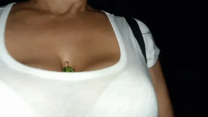 Giantess Lolas Take a jog with me in tight white tshirt BigBouncing BOOBS cleavage ride for tiny man