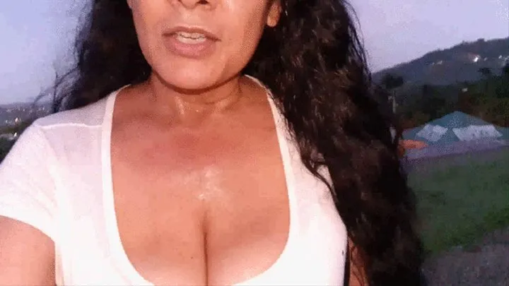 HD Lolas Sexy Sweaty Cleavage Cam Take a jog with me in tight white tshirt BigBouncing BOOBS cleavage Cam