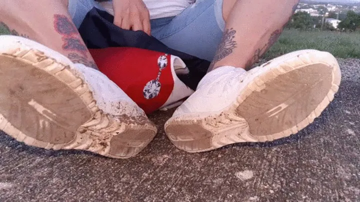 Showing you my Dirty Worn Sneakers and Sweaty Socks and Feet After a long jog