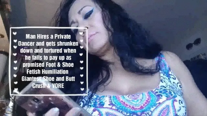 Man orders a Private Dancer with a Foot & Shoe a fetish but gets shrunk and when he doesnt pay Well Giantess Cleavage Upskirt Dance Burpy VORE and Foot Smother Shoe Crush