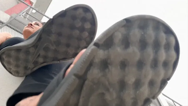 Giantess Lola Outside NiKe FlipFlop Sandals Slapping against her feet soles dangling and Stepping on and Crushing a tiny man Giantess Foot Smother and Shoeplay