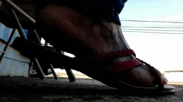 FlipFlop Sandals Shoe Play SeXy Soles Public Foot Scratching at Auto Repair Shop