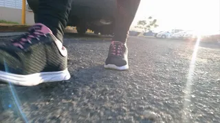 Latina Milf Giantess Lolas walk with me in black sneakers taking off and my socks after a long day, sweaty smelly itchy feet Scratching my itchy feet and toes