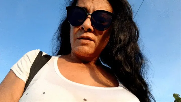 Latina Milf Giantess Lolas Big Boobs in Tight White Tshirt Outside walking Tiny Man Vore Sounds Mouth Tongue Teeth Eating Fetish