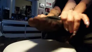 Black Sheer thigh high stocking and White sheer thigh high stocking Try ON Stool with long Nails and pretty anklet Toe Wiggling foot fetish fun Sexy Soles