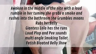 Awoken in the middle of the nite with a loud rumble in her tummy she grabs a smoke and rushes into the bathroom She Grumbles moans Rubs herBelly Giantess Lola has the runs Loud Plop and Pee sounds multi angle Smoking Toilet Fetish Bloated Belly mkv Show