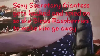 Sexy Smoking Secretary Giantess gets hacked and spied on so she Blows Long Raspberries lips with her red to make him go away