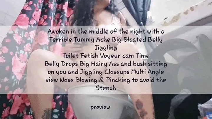 Awoken in the middle of the night with a Terrible Tummy Ache Big Bloated Belly Jiggling Toilet Fetish Voyeur cam Time Belly Drops Big Hairy Ass and bush sitting on you and Jiggling Closeups Multi Angle view Nose Blowing & Pinching to avoid the Stench