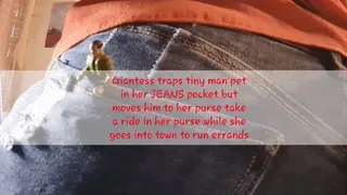 Giantess traps tiny man pet in her JEANS pocket but moves him to her purse take a ride in her purse while she goes into town to run errands mkv